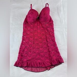 Jessica Simpson Hot Pink Lace Ruffle Babydoll Chemise –‎ Size L